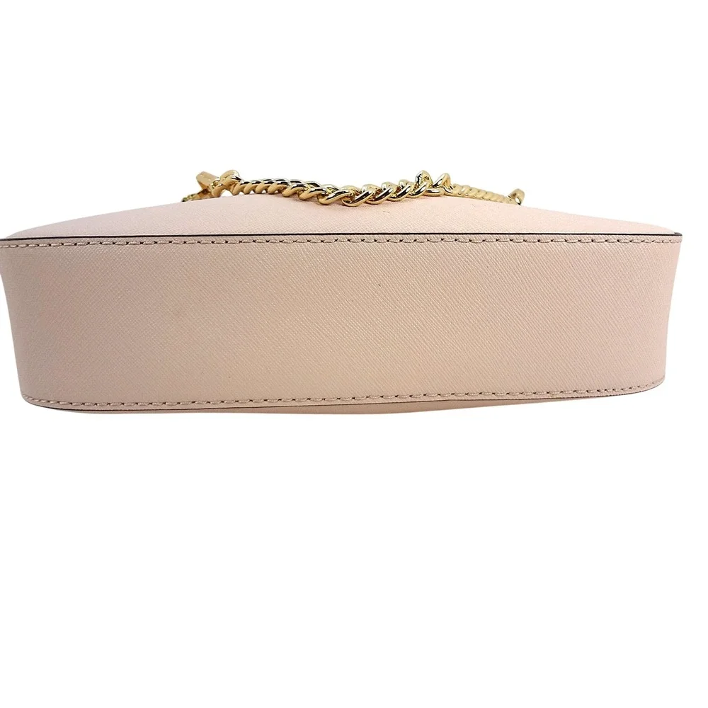 Michael Kors Jet Set Saffiano Leather Crossbody Bag Pale Pink Gold Chain Accent - Picture 5 of 8